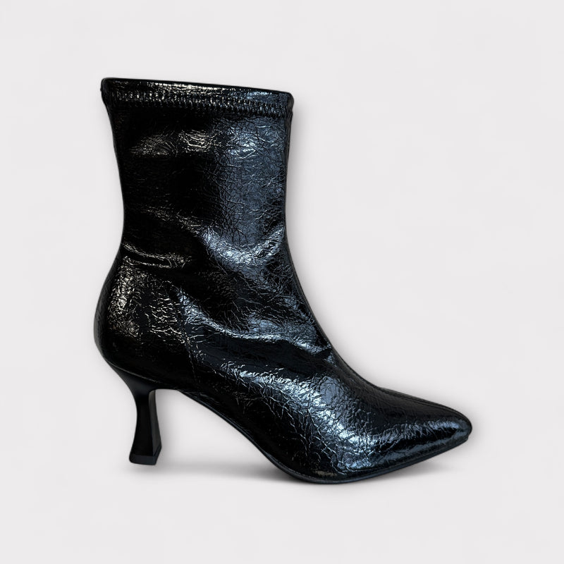 Miss Elastic Black Patent Sock Boot