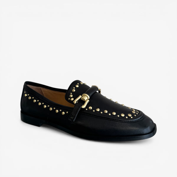 MJUS Black Loafer with Gold Studs
