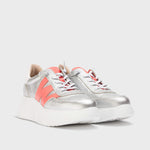 Wonders Silver & Coral Leather Trainer