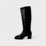 Miss Elastic Black Faux Leather Knee Boot