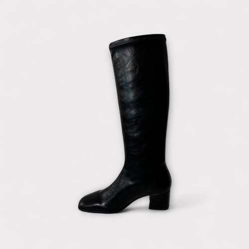 Miss Elastic Black Faux Leather Knee Boot