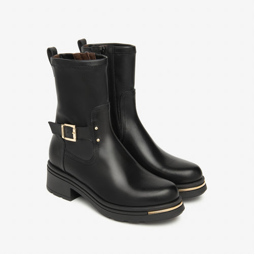 NeroGiardini Black Gold Buckle Ankle Boot