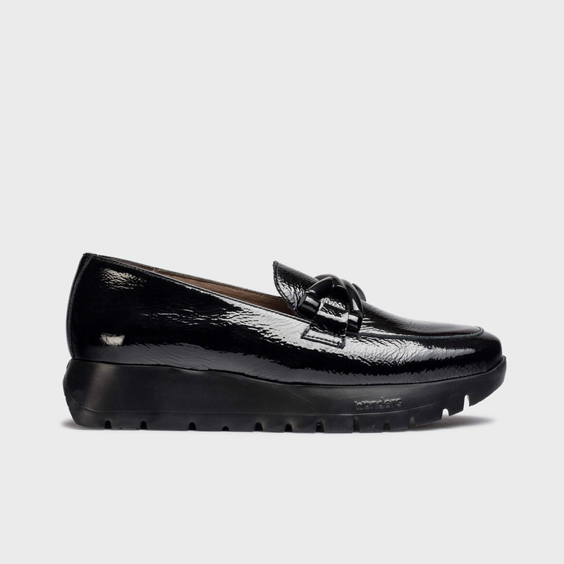 Wonders Rose Black Patent Wedge Loafer