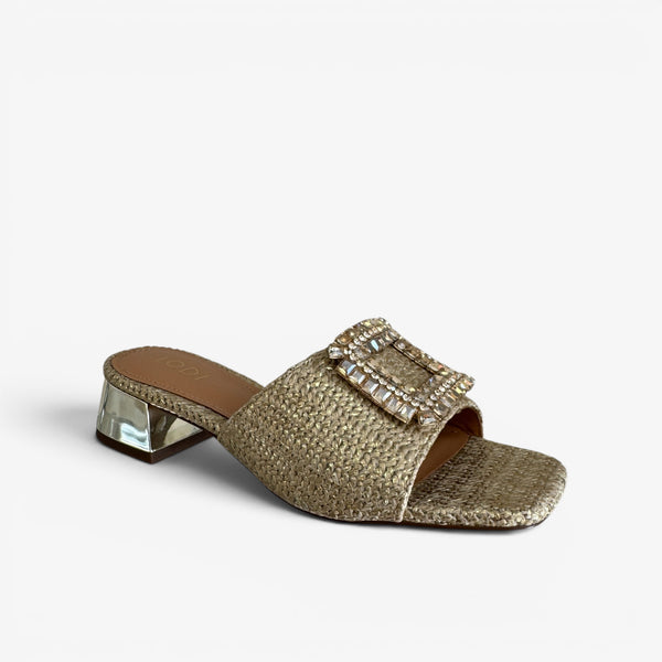 LODI Raffia Gold Mule Sandal