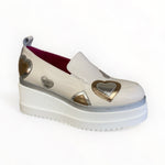 Marco Moreo Jilly Platform in Cream leather with metallic hearts