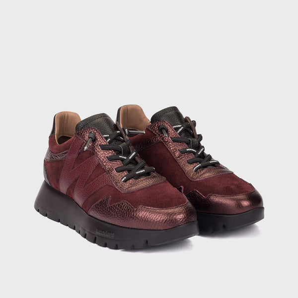 Wonders A-24110 Wine Suede & Leather Trainer