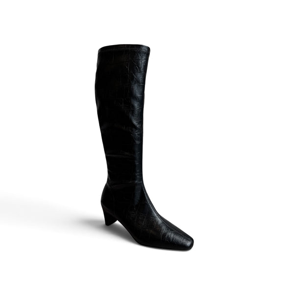 Pedro Anton Xavia Black Croc Knee High Boot