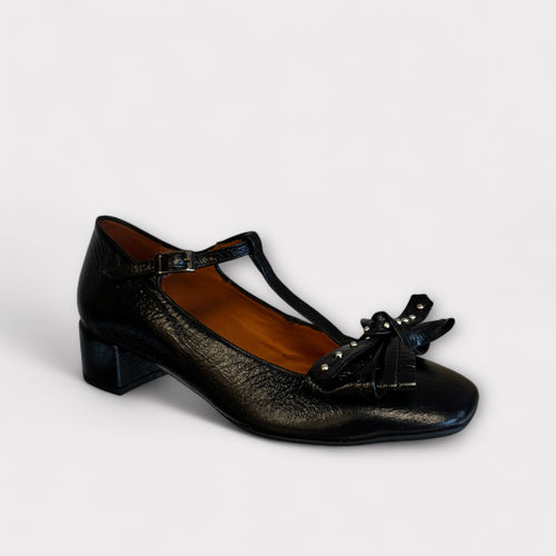 Marian Black Leather Mary Jane with Bow