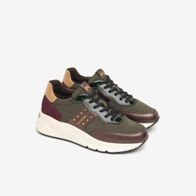 NeroGiardini Green & Burgundy Wedge Trainer