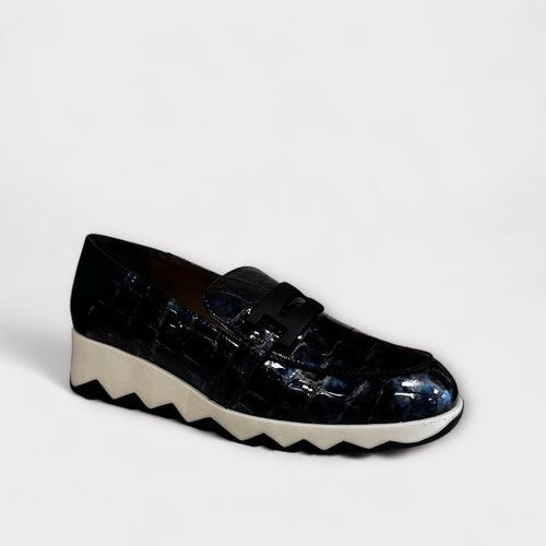 Wonders C-7612 Simón 12 Navy Patent Wedge Shoe