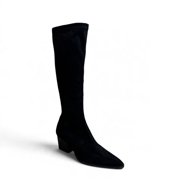Miss Elastic Black Suede Knee High Boot - 78150
