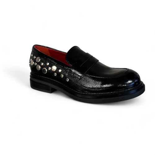 Marco Moreo Black Leather Loafer with stud details