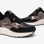 NeroGiardini Black Leopard Print Wedge Trainer