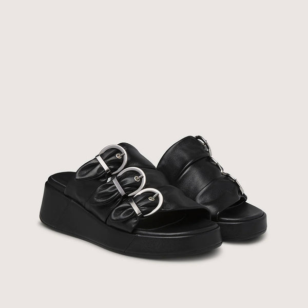Marco Moreo Summer Black Leather Platform Slider
