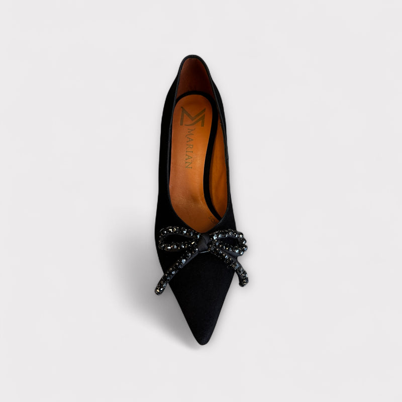 Marian Black Suede Court Shoe with Bow