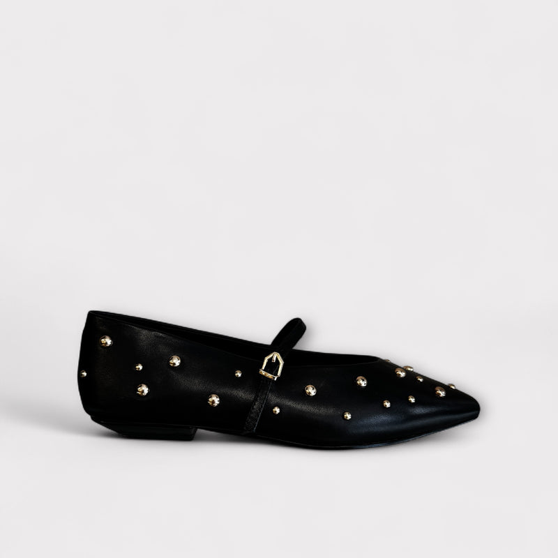 Pedro Anton Barcelona Black Leather Pump with gold studs