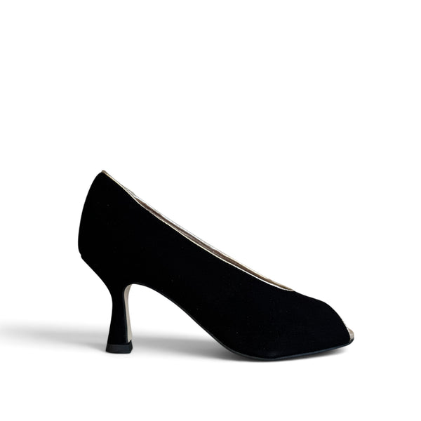 Marian Black Suede Peeptoe Sandal