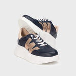 Wonders Navy & Gold Leather Trainer