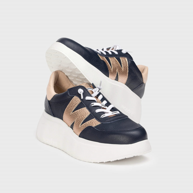 Wonders Navy & Gold Leather Trainer