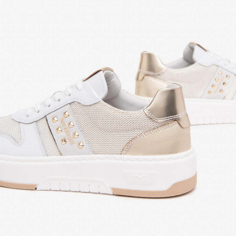 NeroGiardini White & Gold Leather Trainer