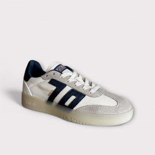 Back 70 Boston White Leather & Metallic Blue Trainer