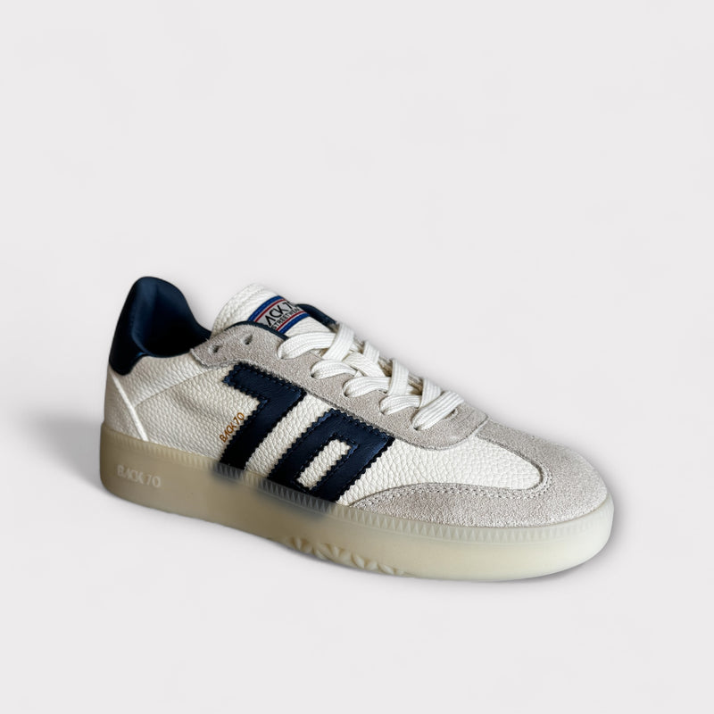 Back 70 Boston White Leather & Metallic Blue Trainer
