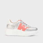 Wonders Silver & Coral Leather Trainer