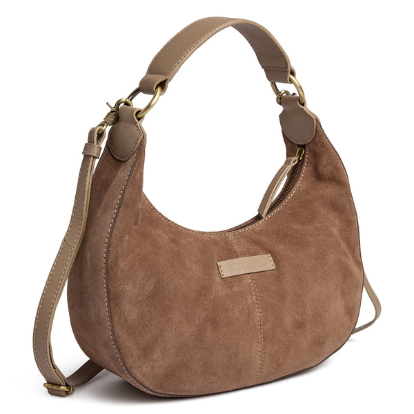 DEPECHE Taupe Suede Madrid Crossbody Bag - 16468