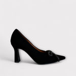 Marian Black Suede Court Shoe with Bow