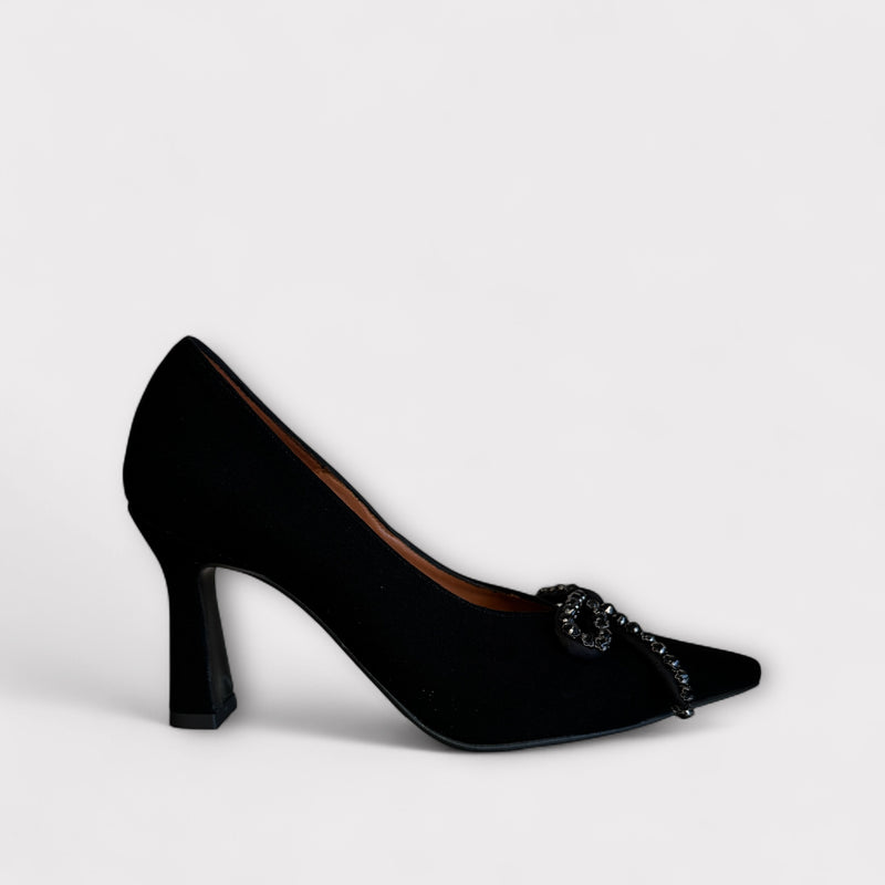 Marian Black Suede Court Shoe with Bow