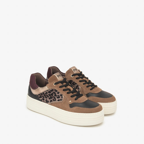 NeroGiardini Brown Suede Leopard Print Trainer