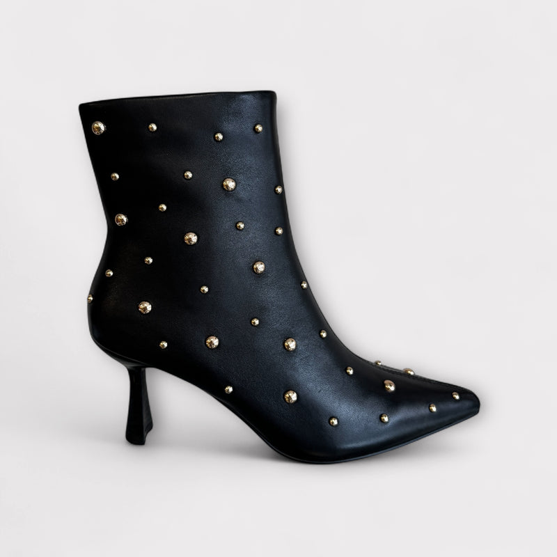 Pedro Anton Gerona Black Leather Ankle Boot with gold studs