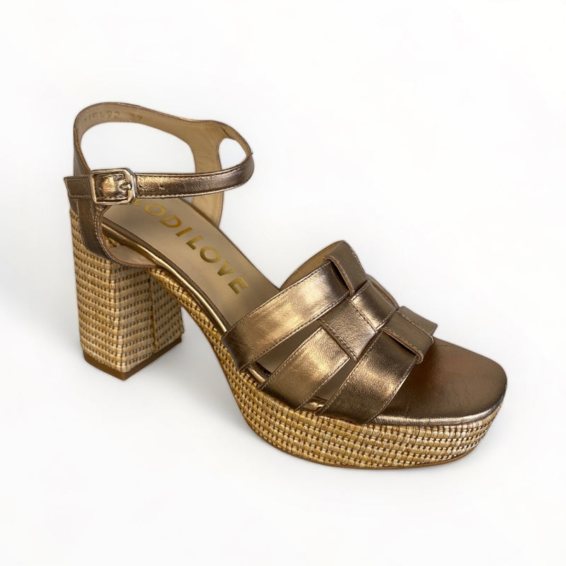 Saint Emma Metallic Bronze Leather Block Heels – SaintG USA