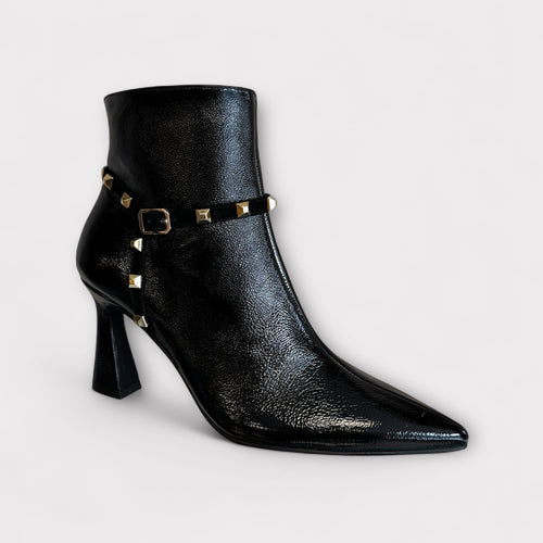 LODI Relle Black Patent Ankle Boot with studs