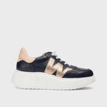 Wonders Navy & Gold Leather Trainer