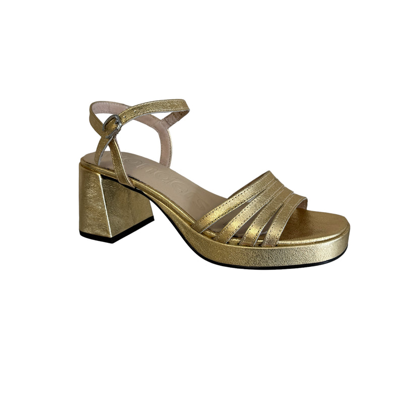 Wonders Gold Block Heel Sandal