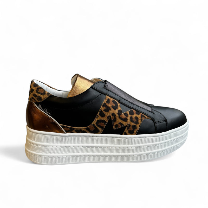 Marco Moreo Aretha Black / Leopard Leather Trainer