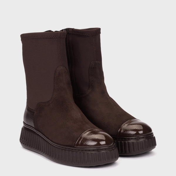 Wonders A-5207 Brown Wedge Sock Boot
