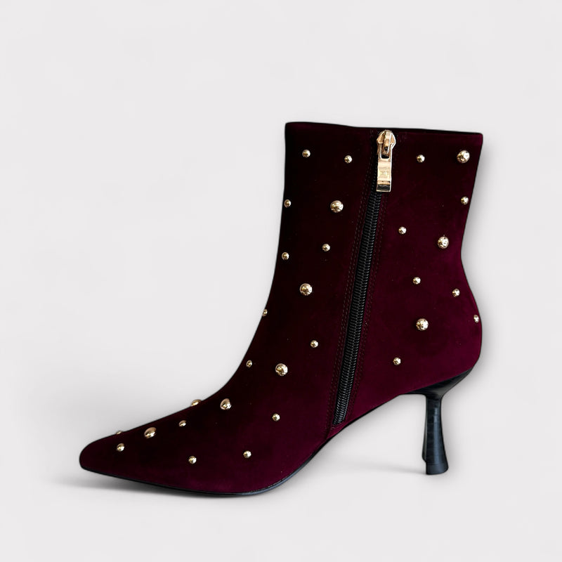 Pedro Anton Gerona Burgundy Suede Ankle Boot with gold studs