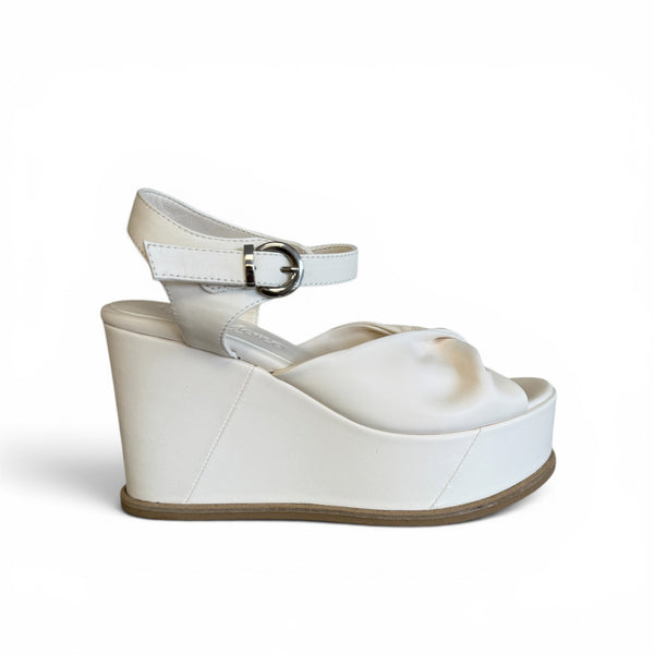 Marco Moreo Luna Cream Leather Platform Wedge Sandal