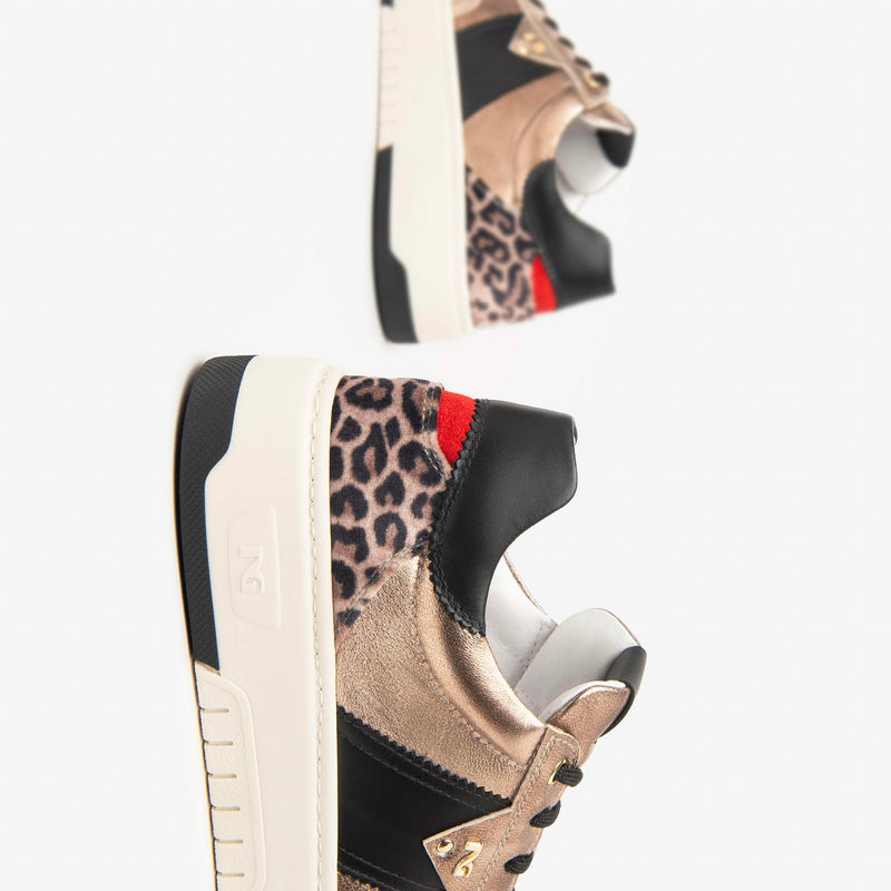 NeroGiardini Gold & Black Leopard Print Trainer