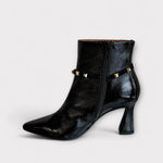 LODI Relle Black Patent Ankle Boot with studs