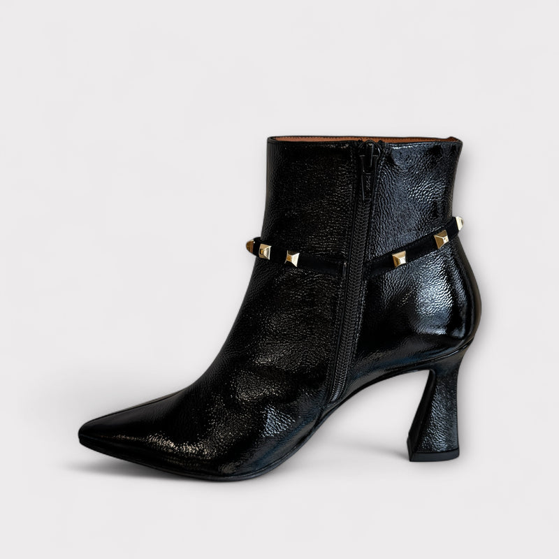 LODI Relle Black Patent Ankle Boot with studs