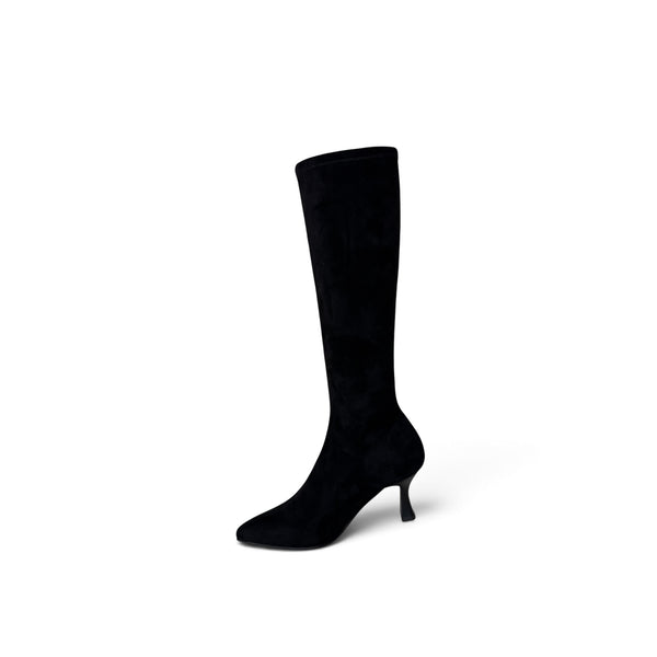 Miss Elastic Black Knee High Fabric Boot - 78041