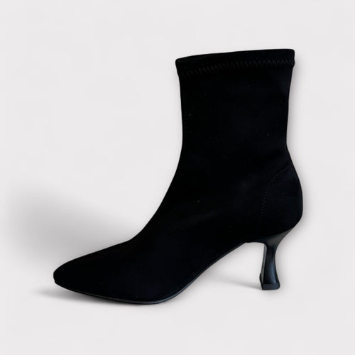 Miss Elastic Black Suede Sock Boot