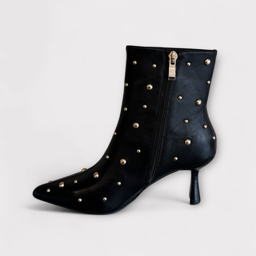 Pedro Anton Gerona Black Leather Ankle Boot with gold studs