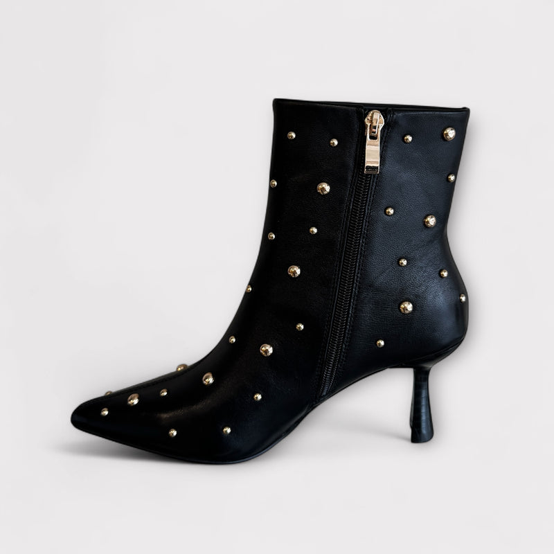 Pedro Anton Gerona Black Leather Ankle Boot with gold studs