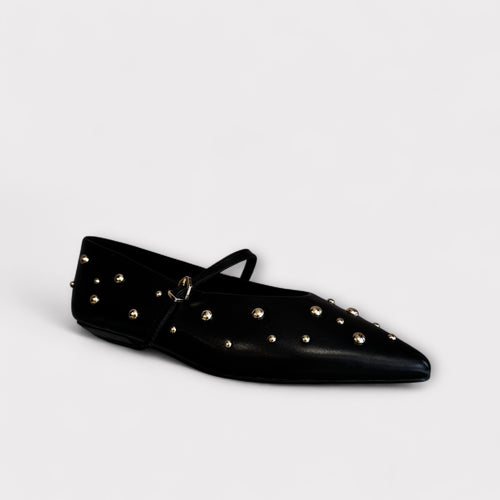 Pedro Anton Barcelona Black Leather Pump with gold studs