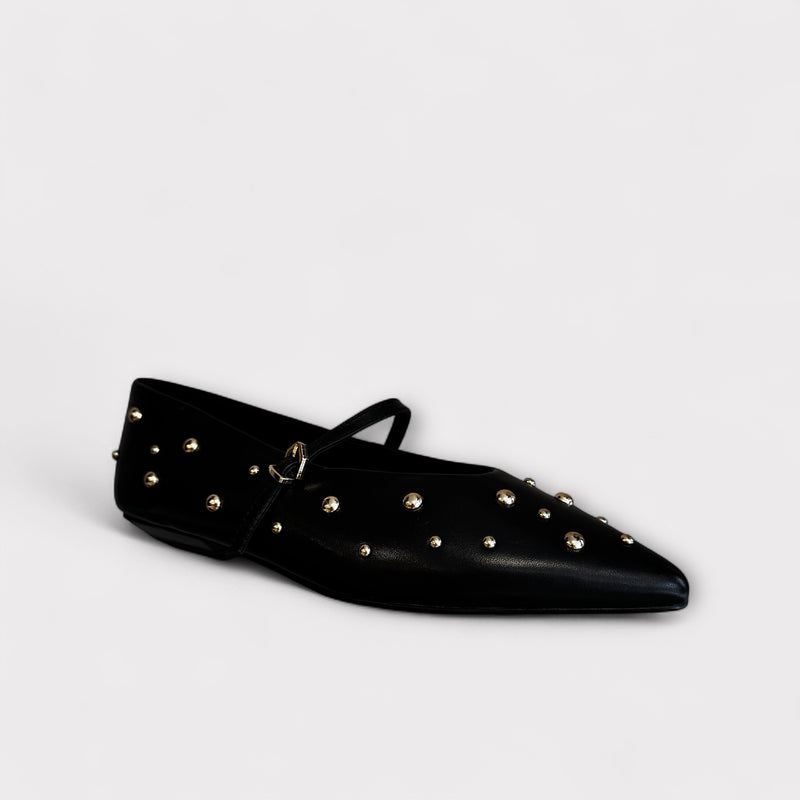 Pedro Anton Barcelona Black Leather Pump with gold studs