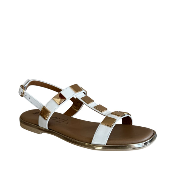 Repo White Leather Flat Sandal